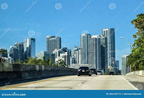 Miami Beach, Florida, USA the Brickell Skyline As Seen from South Dixie ...