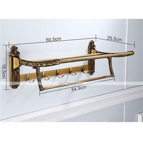 Multifunction Carved Towel Bar Antique Aluminum Bathroom Shelf with 5 ...