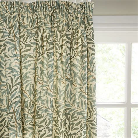 Morris & Co. Willow Bough Pair Lined Pencil Pleat Curtains, Green