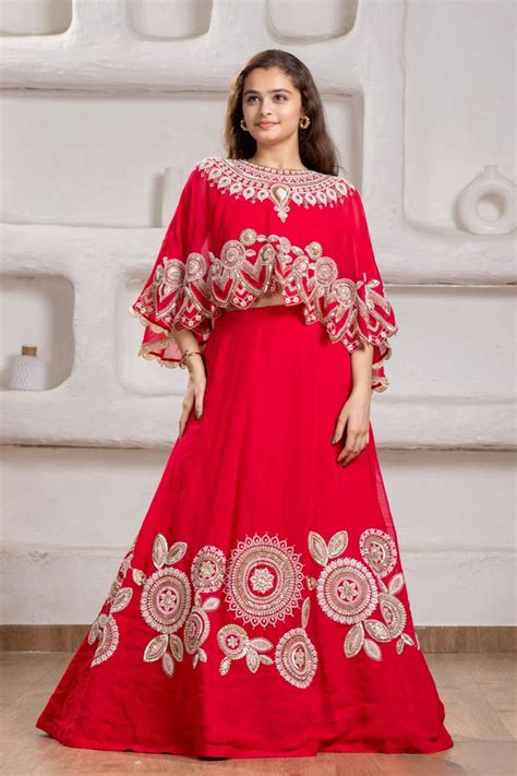 Designer Red Lehenga Choli with Embroidered Cape For Girls – Lagorii Kids