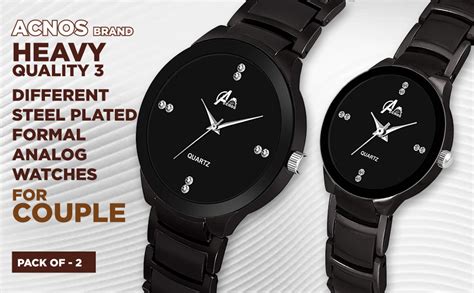 Acnos Premium Plated Full Black Dial Couple Analog Watches For Men And ...
