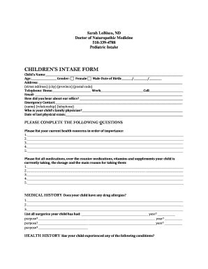 Fillable Online CHILDREN S INTAKE FORM - Dr. Sarah Lobisco Fax Email ...