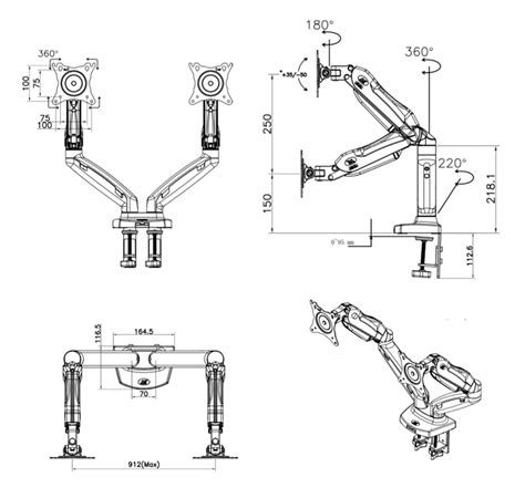Dual Monitor Desk Arm 17 - 27 Inches Gas Strut F160 NB Stand Mount ...