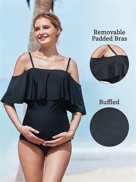 Buy Women Off-Shoulder Maternity Swimsuits Flounce Floral One Piece ...