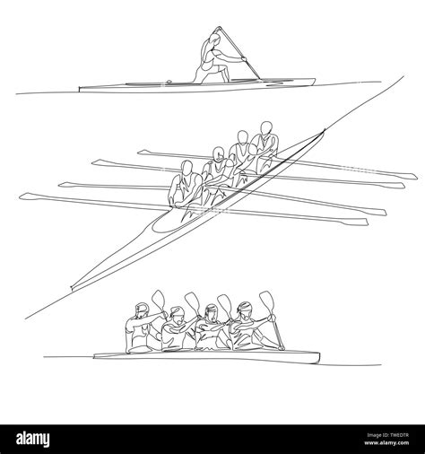 Continuous one line rowing or crew sport set. Summer Olympic Games ...