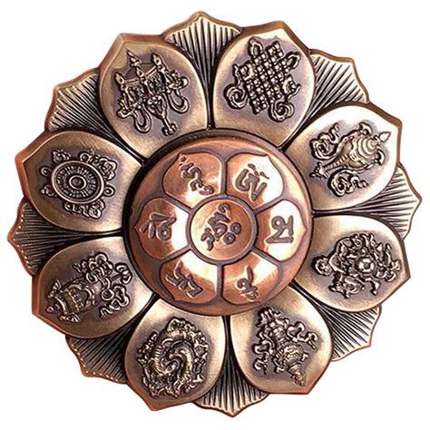 Fidget Toys, Red Copper Buddhist Lotus Wheel with Auspicious Symbols ...