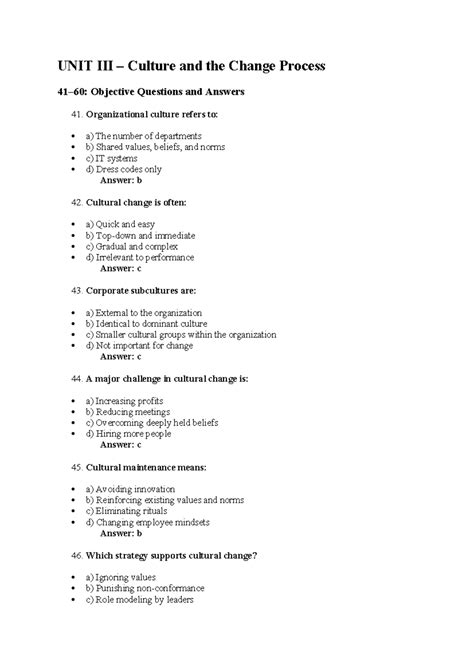 UNIT I Change Management: Objective Q&A on Concepts & Types - Studocu