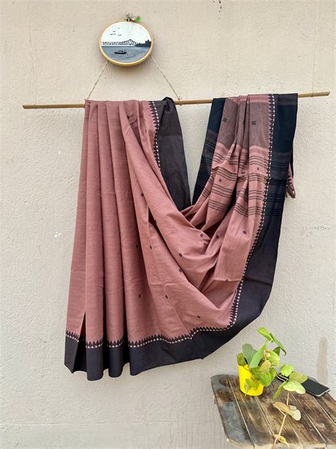 Handwoven Pure Cotton Begampuri Saree with Border and Buta ( Light Coc ...