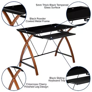 Flash Furniture Glass Computer Desk with Pull-Out Keyboard Tray and ...
