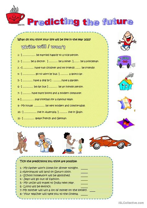 PREDICTING THE FUTURE: English ESL worksheets pdf & doc