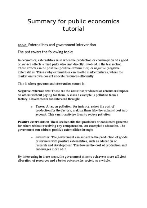 Summary for public economics tutorial - Summary for public economics ...