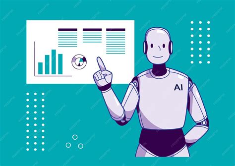 Friendly robot presenting data analysis and statistics on digital ...