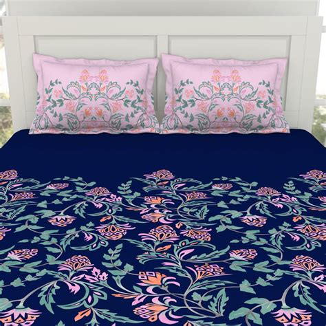 Buy SPACES Legacies Blue Printed Air Purifying Cotton Double Bedsheet ...