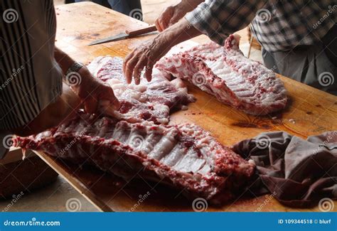 Rural Traditional Butchering after Pig Slaughtering Stock Photo - Image ...