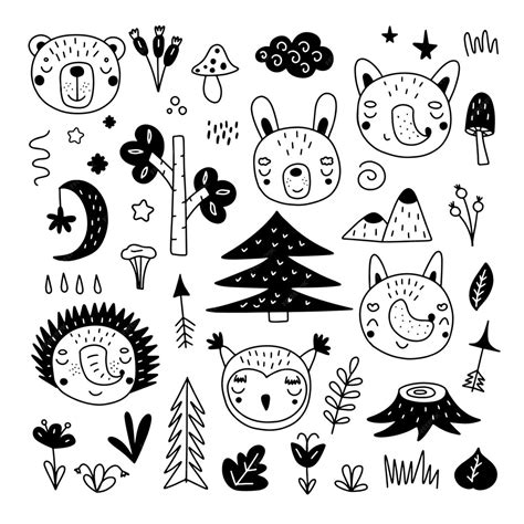 Premium Vector | Scandinavian animals set drawn by hand doodle cartoon ...