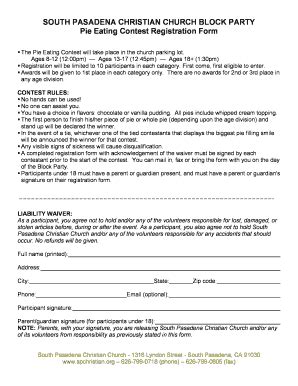Fillable Online spchristian Pie Eating Contest Registration & Waiver ...