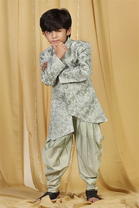 Kids Boys Pista Jacquard Polyester Blend Sherwani – AJ Dezines