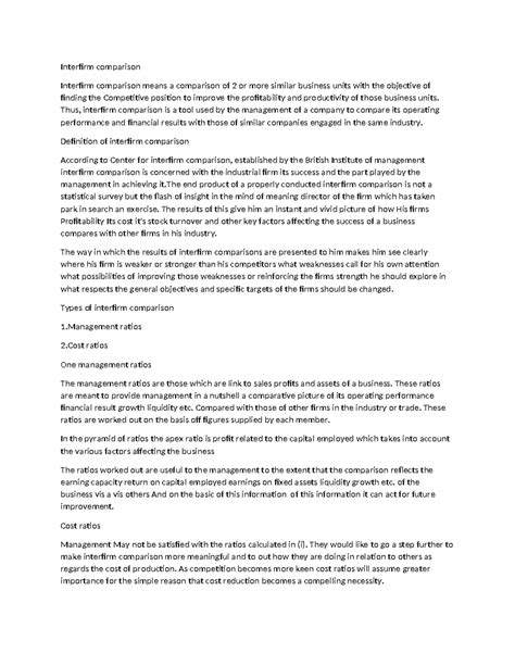 Interfirm comparison - Preapared notes - Interfirm comparison Interfirm ...