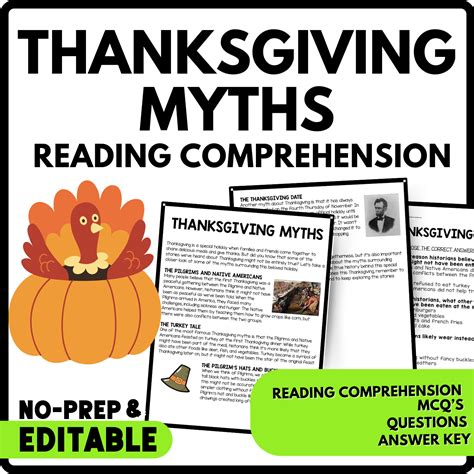 Thanksgiving Myths Reading Comprehension Worksheet - Teachers Stock