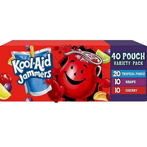 Kool-Aid Jammers Variety Pack, 40 Pouches, Tropical Punch, Cherry ...