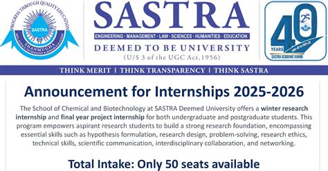 School of Chemical and Biotech Offering Research/Project Internships ...