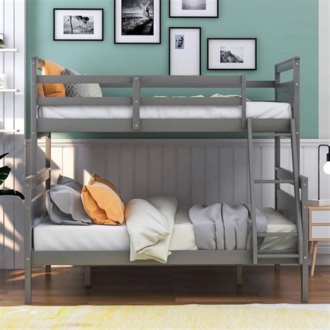 Buy Twin Over Full Bunk Bed Frame with Ladder, Solid Wood Bunk Beds ...