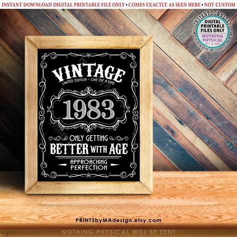 1983 Birthday Sign, Vintage Better with Age Poster, Whiskey Theme Decoration, PRINTABLE 8x10 ...