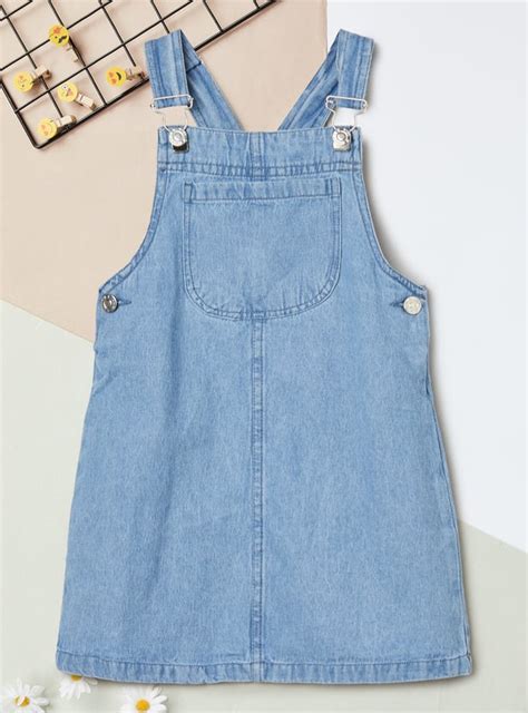 Buy Girls Solid Denim Pinafore Dress with T-shirt Online at just Rs ...