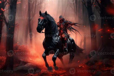 Demon horse in fog forest. Magic dark rider. Generate Ai 22392950 Stock Photo at Vecteezy