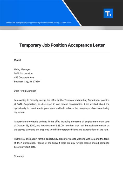 Employment Acceptance Letter Sample Professional Offer Letter Template