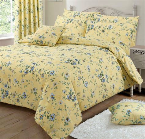 LEMON YELLOW PRETTY FLORAL DESIGN REVERSIBLE BEDDING DUVET QUILT COVER ...