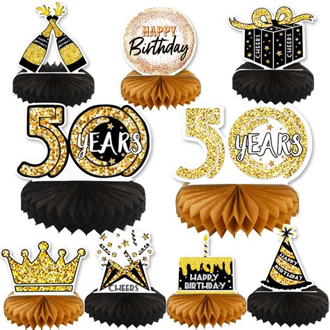 Buy KIMOBER 9PCS 50th Birthday Honeycomb Centerpieces,Black Gold 50 ...