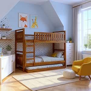 Amazon Brand - Solimo Solid Sheesham Wood Kubo Bunk Bed with Trundle ...