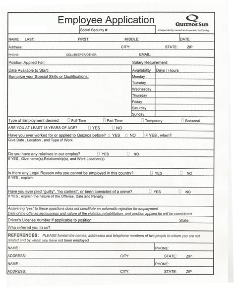 Taco Bell Application Form