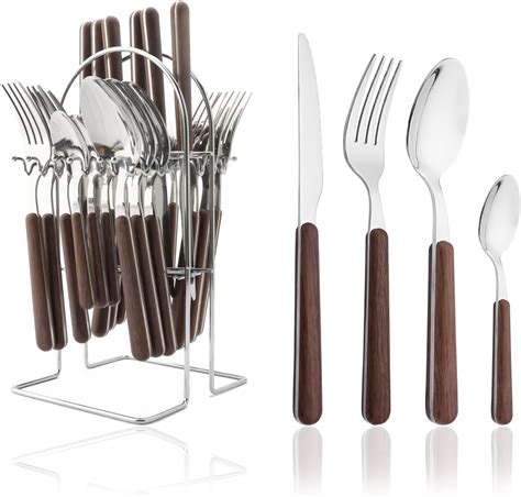 Amazon.com | Silverware Set with Holder - Uniturcky Hanging Flatware Set with Stand - 24PCS ...