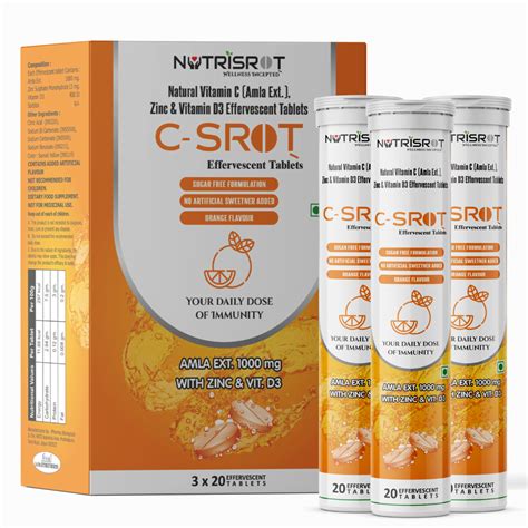 C-SROT̖ - Vitamin C (1000mg), D3 and Zinc Effervescent Tablets | NUTRISROT̖