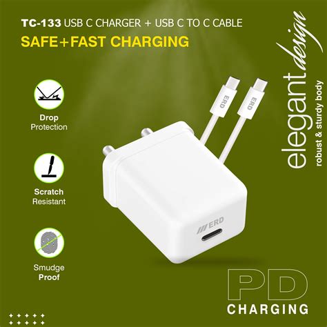 ERD TC-133 CHARGER+USB-C TO C PD WHT 33W