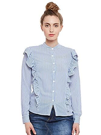 Buy The Silhouette Store Women Mandarin Collar Shirt SSYOLO1238_Blue ...