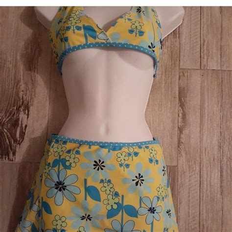 Vintage 3 Piece Bikini Swim Skirt Set Three piece... - Depop