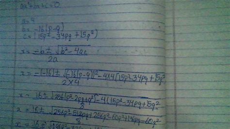 Solve: (a) 4x² - 16(p-q)x+ (15p² - 34pq + 15q²) = 0 - Brainly.in