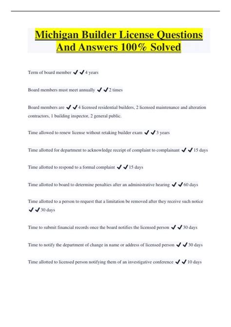 Michigan Builder License Questions And Answers 100% Solved - Michigan ...