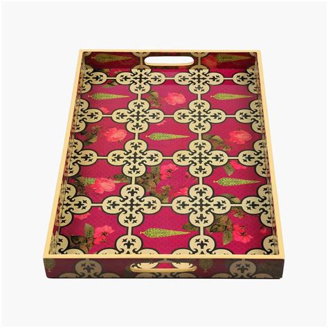 Buy INDIA CIRCUS Clover Red Printed Wooden Serving Tray - 46x31cm from ...