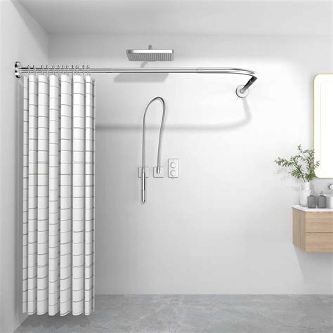 Shower Curtain Rod L shaped for Corner 90° Right Angle,Drill or No ...