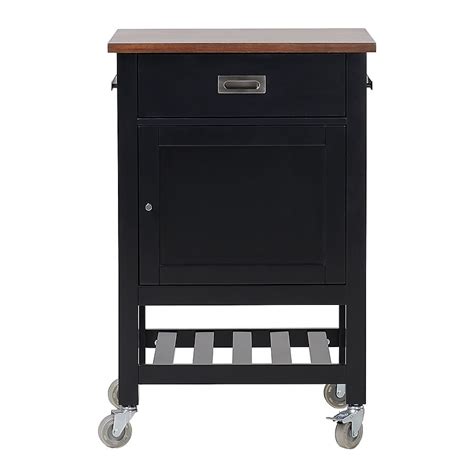 Legacy Home Black Metal Base with Wood Top Rolling Kitchen Cart (24-in ...
