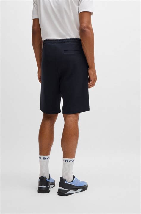 BOSS - Stretch-cotton regular-fit shorts with sandwich logo - Dark Blue
