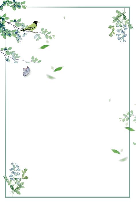 小清新花朵与树叶边框设计模板素材