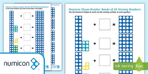 Number Shapes Number Bonds to 20 Missing Numbers Activity