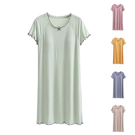 Antinious Womens Nightdress Solid Short Sleeve Built-In Bra Loose Short ...