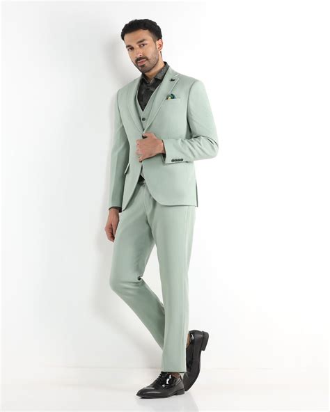 Mint Two Piece Three Piece Textured Suit - Rotex