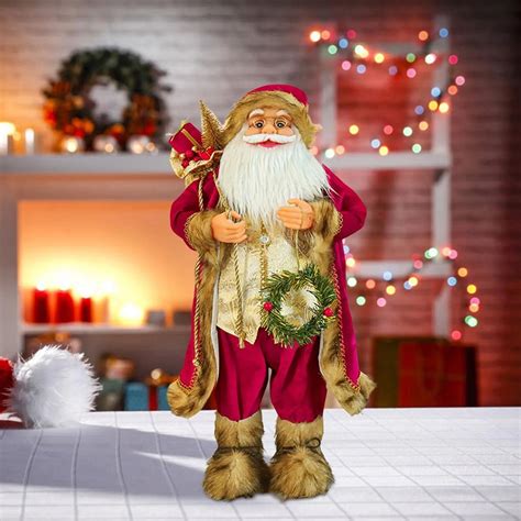 Furry Gold & Maroon Self standing Santa Christmas Table Décor, 28 ...